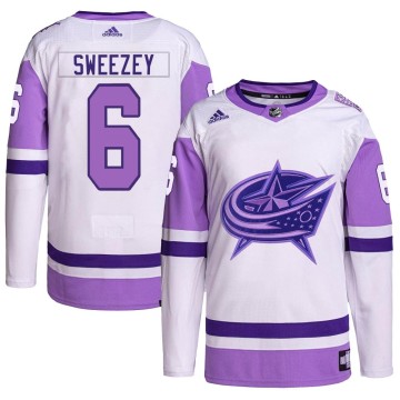 Authentic Adidas Men's Billy Sweezey Columbus Blue Jackets Hockey Fights Cancer Primegreen Jersey - White/Purple