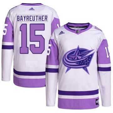 Authentic Adidas Men's Gavin Bayreuther Columbus Blue Jackets Hockey Fights Cancer Primegreen Jersey - White/Purple