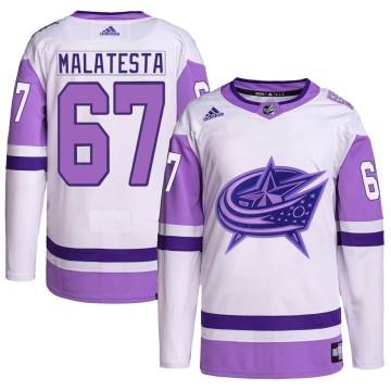 Authentic Adidas Men's James Malatesta Columbus Blue Jackets Hockey Fights Cancer Primegreen Jersey - White/Purple