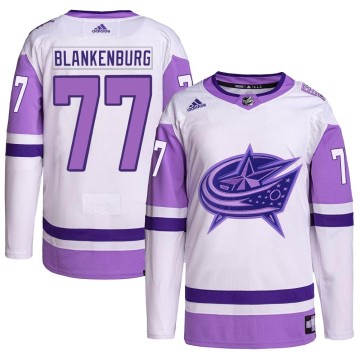 Authentic Adidas Men's Nick Blankenburg Columbus Blue Jackets Hockey Fights Cancer Primegreen Jersey - White/Purple
