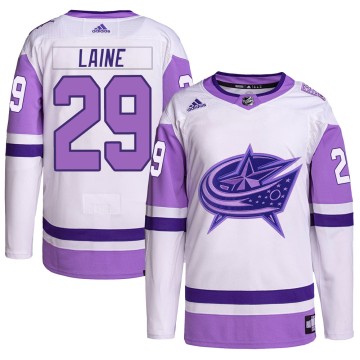 Authentic Adidas Men's Patrik Laine Columbus Blue Jackets Hockey Fights Cancer Primegreen Jersey - White/Purple
