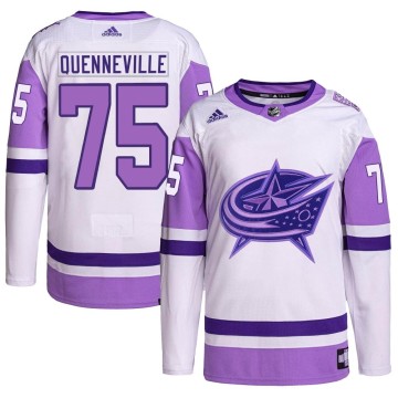 Authentic Adidas Men's Peter Quenneville Columbus Blue Jackets Hockey Fights Cancer Primegreen Jersey - White/Purple