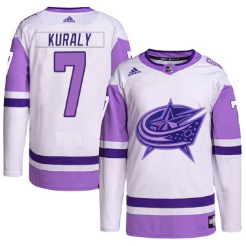 Authentic Adidas Men's Sean Kuraly Columbus Blue Jackets Hockey Fights Cancer Primegreen Jersey - White/Purple