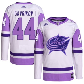 Authentic Adidas Men's Vladislav Gavrikov Columbus Blue Jackets Hockey Fights Cancer Primegreen Jersey - White/Purple