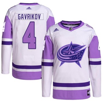 Authentic Adidas Men's Vladislav Gavrikov Columbus Blue Jackets Hockey Fights Cancer Primegreen Jersey - White/Purple