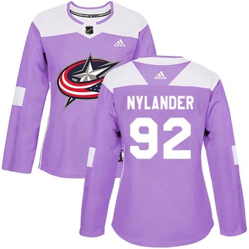 Authentic Adidas Women's Alexander Nylander Columbus Blue Jackets Fights Cancer Practice Jersey - Purple
