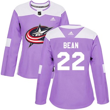 Authentic Adidas Women's Jake Bean Columbus Blue Jackets Fights Cancer Practice Jersey - Purple