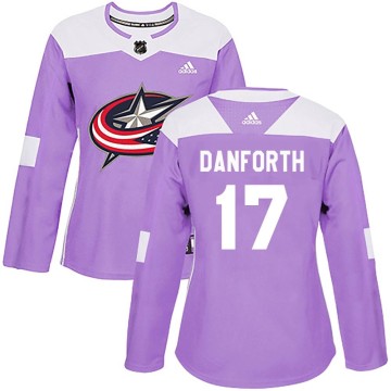 Authentic Adidas Women's Justin Danforth Columbus Blue Jackets Fights Cancer Practice Jersey - Purple