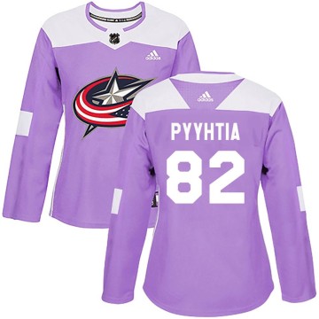 Authentic Adidas Women's Mikael Pyyhtia Columbus Blue Jackets Fights Cancer Practice Jersey - Purple