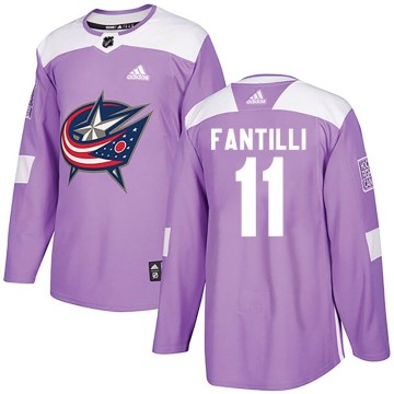 Authentic Adidas Youth Adam Fantilli Columbus Blue Jackets Fights Cancer Practice Jersey - Purple