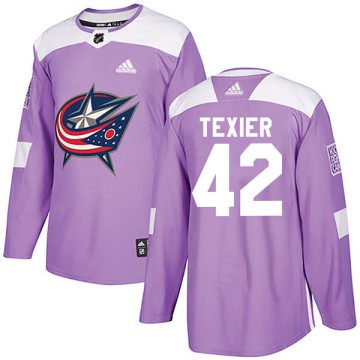 Authentic Adidas Youth Alexandre Texier Columbus Blue Jackets Fights Cancer Practice Jersey - Purple