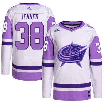 Authentic Adidas Youth Boone Jenner Columbus Blue Jackets Hockey Fights Cancer Primegreen Jersey - White/Purple