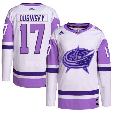 Authentic Adidas Youth Brandon Dubinsky Columbus Blue Jackets Hockey Fights Cancer Primegreen Jersey - White/Purple