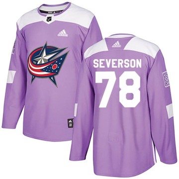Authentic Adidas Youth Damon Severson Columbus Blue Jackets Fights Cancer Practice Jersey - Purple