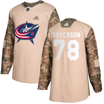 Authentic Adidas Youth Damon Severson Columbus Blue Jackets Veterans Day Practice Jersey - Camo
