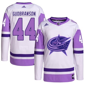 Authentic Adidas Youth Erik Gudbranson Columbus Blue Jackets Hockey Fights Cancer Primegreen Jersey - White/Purple