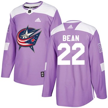 Authentic Adidas Youth Jake Bean Columbus Blue Jackets Fights Cancer Practice Jersey - Purple