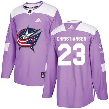 Authentic Adidas Youth Jake Christiansen Columbus Blue Jackets Fights Cancer Practice Jersey - Purple