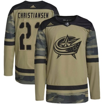 Authentic Adidas Youth Jake Christiansen Columbus Blue Jackets Military Appreciation Practice Jersey - Camo