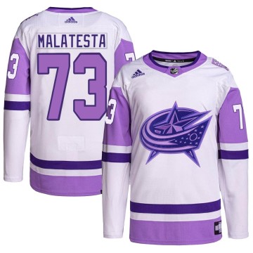 Authentic Adidas Youth James Malatesta Columbus Blue Jackets Hockey Fights Cancer Primegreen Jersey - White/Purple
