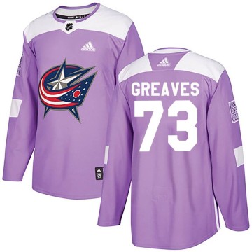 Authentic Adidas Youth Jet Greaves Columbus Blue Jackets Fights Cancer Practice Jersey - Purple