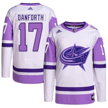 Authentic Adidas Youth Justin Danforth Columbus Blue Jackets Hockey Fights Cancer Primegreen Jersey - White/Purple