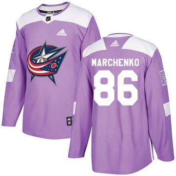 Authentic Adidas Youth Kirill Marchenko Columbus Blue Jackets Fights Cancer Practice Jersey - Purple