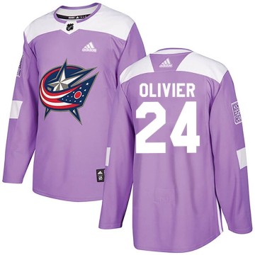 Authentic Adidas Youth Mathieu Olivier Columbus Blue Jackets Fights Cancer Practice Jersey - Purple