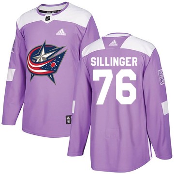 Authentic Adidas Youth Owen Sillinger Columbus Blue Jackets Fights Cancer Practice Jersey - Purple