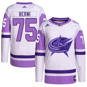 Authentic Adidas Youth Tim Berni Columbus Blue Jackets Hockey Fights Cancer Primegreen Jersey - White/Purple