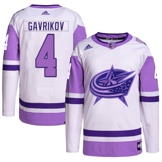 Authentic Adidas Youth Vladislav Gavrikov Columbus Blue Jackets Hockey Fights Cancer Primegreen Jersey - White/Purple